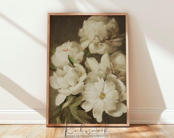 Minimalist Peony Flower Print for Neutral Wall Decor Vintage Botanical Art for Living Room Gallery Wall Digital Flower Print K66