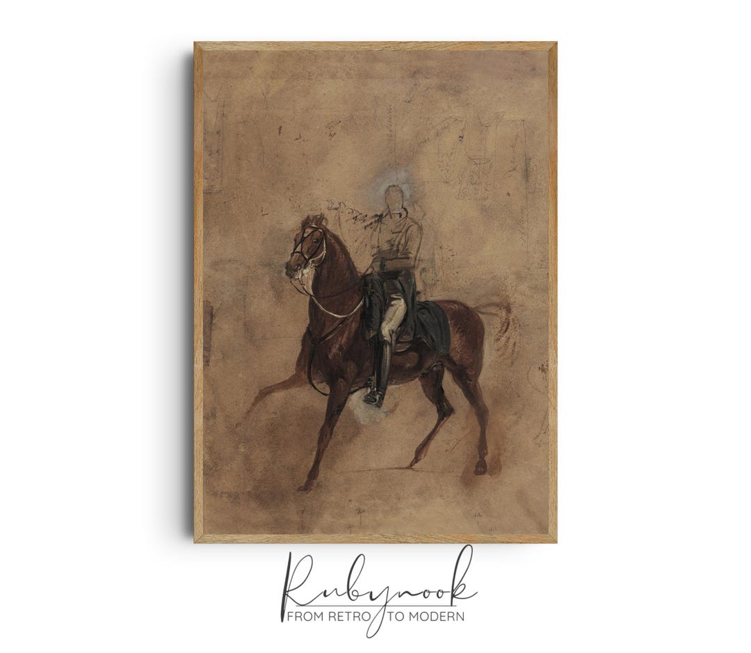 Equestrian Wall Art Vintage Horse Rider Sketch Printable Military Style ...