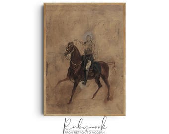 Equestrian Wall Art Vintage Horse Rider Sketch Printable Military Style Drawing For Office Study Historical Home Decor Printable Art K135