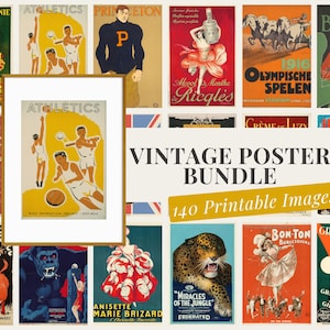 Vintage Poster Bundle - 140 druckbare Vintage Wand Kunstdrucke Retro Poster Set antike Ephemera Art Instant Download