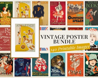 Poster Bundle Vintage  140 Printable Vintage Wall Art Prints Retro Poster Set Antique Ephemera Art Instant Download