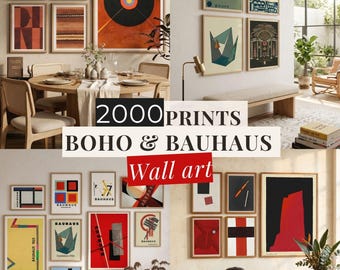 Boho Art Bauhaus Wall Art Modern Geometric Poster bundle Neutral Abstract Decor for Living Room Retro Abstract Art 2000 Mid Century Prints