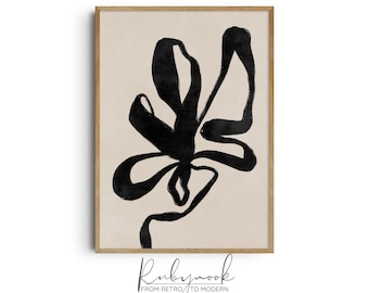 Modern Black and White Abstract Line Art Print Minimalist Printable Wall Art for Living Room Line Flower Print for Bedroom Decor Art Print