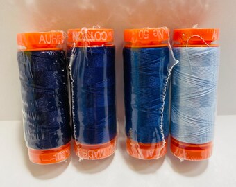 Aurifil Cotton Thread - Sampler Pack - Blues - 50wt 2ply Small Orange Spool NEW - 220 yds Quilting Sewing Applique FREE USA Shipping & Gift