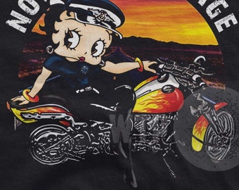 Cartoon Biker Betty Boop png Police hat Betty on her Harley png Betty parked on her Fatboy Bike image birthday gift idea