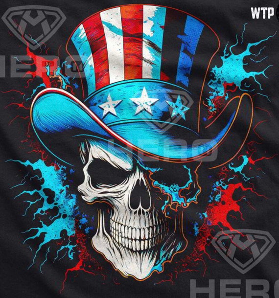 Electric Skull USA Flag Top Hat Downloadable Image White Skull