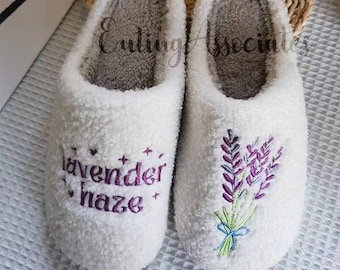 Lavender Haze Slippers, Fluffy Embroidered Slippers, Swiftie Merch Gift, Best Friend Gift, Cute Taylor Slippers, Bachelorette Slippers