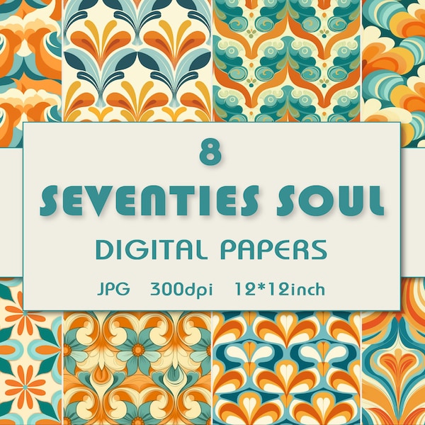 Seventies Soul Digital Papers, Retro Seamless Patterns, 1970s Inspired Designs, Scrapbooking