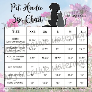 Pet Hoodie Size Chart - FYBY Generic Brand Dog and Cat Vest Hoodie Jacket Size Chart - Instant Download