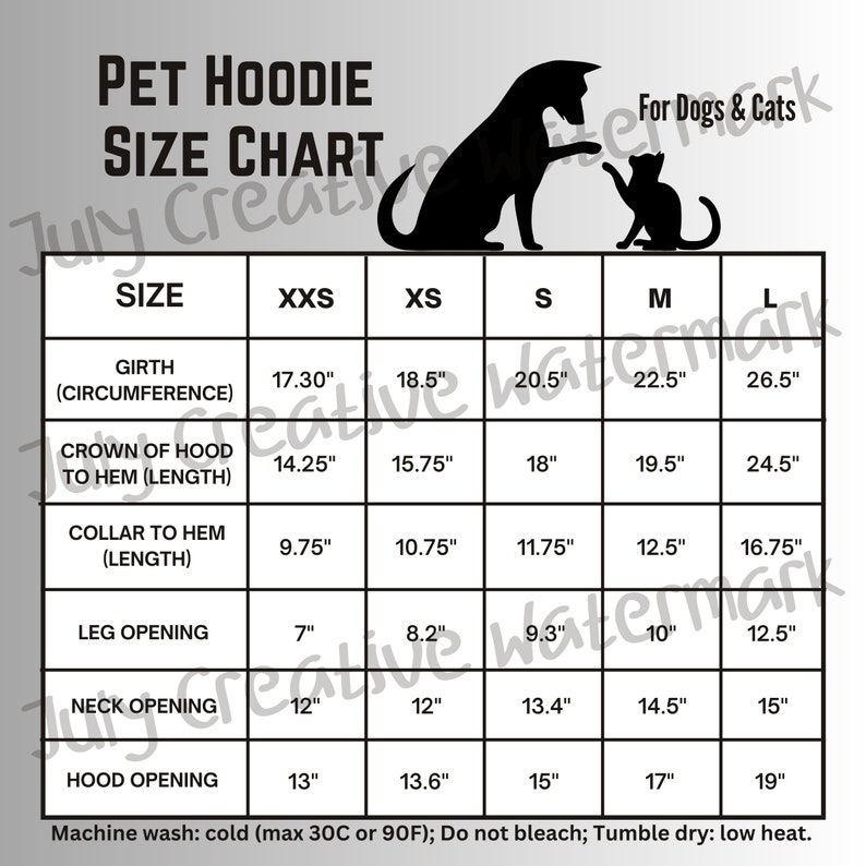 FYBY Generic Brand Pet Hoodie Size Chart for Dogs and Cats Pet Vest