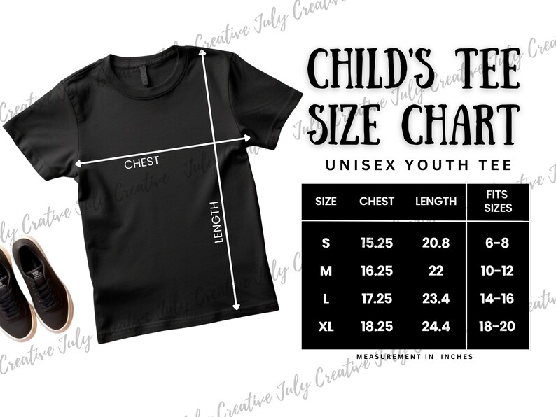 Child Tee Size Chart Children's Unisex Youth Tee Size Guide Mockup Boys