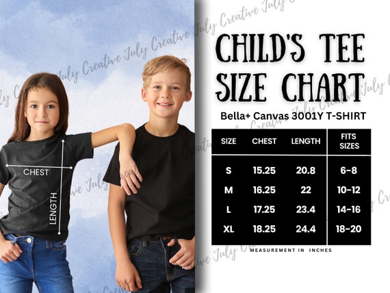 Bella Canvas 3001Y Size Chart | Youth Jersey Shirt Size Guide