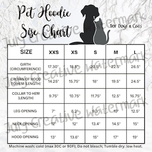 Pet Hoodie Size Chart - Pet Vest Hoodie for Dogs and Cats - FYBY Generic Brand Size Chart XXS - L  - Instant Download