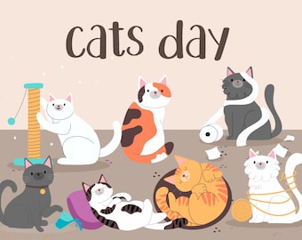 Cats Birthday Card, Cat birthday Cat, Funny Cards, Cat Lovers, Cute Cat Birthday Card, Birthday Cards, Cats Birthday Cards, birthday card