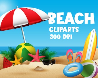 Ensemble de Clipart de plage, été, ensemble de clip art, téléchargement immédiat, PNG, Clipart de plage, numérique Clip Art, Clipart de ballon de plage, téléchargement immédiat