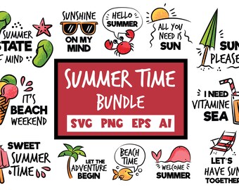 Summer Time Svg And Png Bundle, Summer Svg Bundle, Summer Svg, Beach Svg, Summer Vibes, Summertime Svg, Summer Quote Svg, Hello Summer Svg