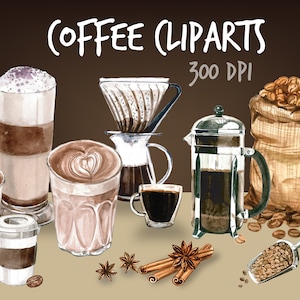Watercolor Coffee Clipart, Coffee Beans, Cup Of Cappuccino, Cinnamon, Star Anise, Coffee Decor, Coffee Mug, Diy Elements, Cup Of Coffee