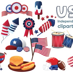 USA Independence Day Clipart,  Fourth of July Clipart, 4th of July Clipart, Independence Day Clipart, Summer, Patriotic Clipart, Food, Flag