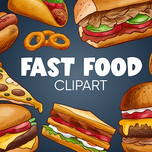 Fast Food Clipart, Fast Food Clip Art, Cute Fast Food Clipart, Pizza Clipart, Burger Clipart, Instant Download, Personal Use, Commercial Use