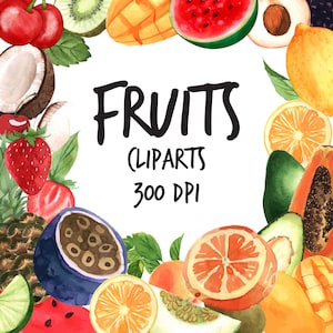 Watercolor Fruits Clipart, Fruits Clipart, Fruit Clipart Set, Clipart Set of Strawberry, Apple, Cherries, Watermelon, Orange, Pear, Berries