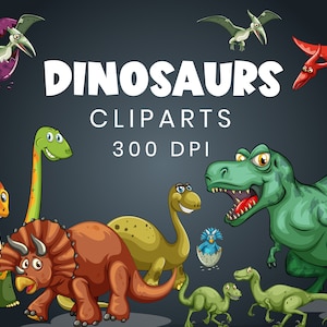 Dinosaur Clipart, Dinosaurs, Clipart And Digital Paper Set, Cute Dinosaur Clip Art, Digital Download, Dinosaurs Clipart Set, Digital Clipart