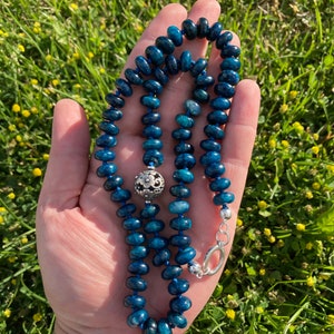 Brazilian Navy Blue Apatite Necklace, natural + untreated stone, rare blue