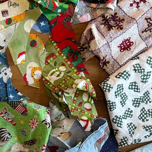 Christmas Themed Cotton Fabric Scraps: Quilter's Scrap Bag choose from 8, 15.8oz bags