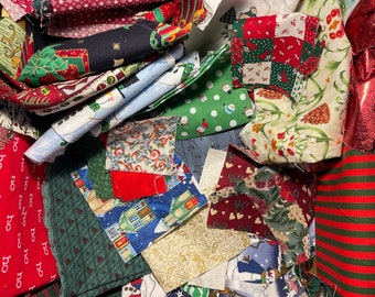 Choose a XMAS QUILTER'S 100% cotton fabric scrap bag 15.6oz. Mix of size, color, prints, vintage. Discount code 2+ bags like 2 bags for 13ea