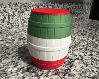 3D Printed Loteria Barrel Token Holder – Mexican Flag Colors Game Night Container (3.23W x4.06H)