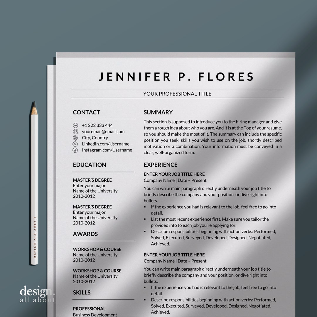Jennifer Resume Template Cv Template Modern Cv - Etsy Australia