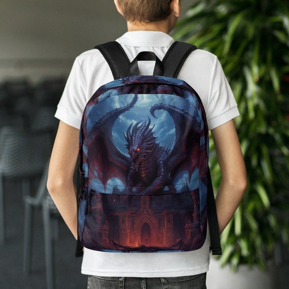 Dragon Backpack Fantasy RPG Blue Black Dragon Back to School Book Bag Student School Supply Laptop Bag Water Resistant Teacher College Etsy Canada