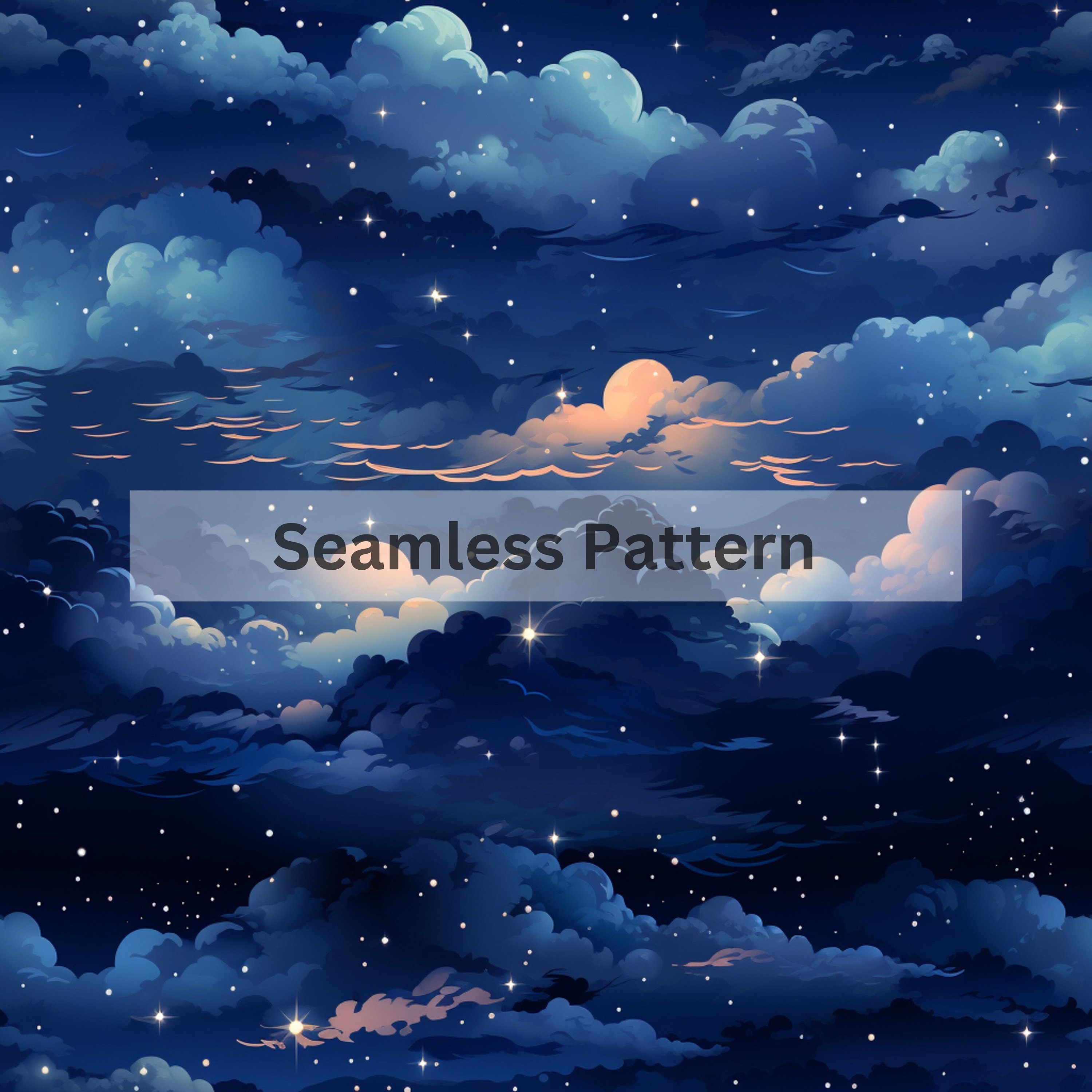 Fantasy Night Sky Digital Paper 1, Seamless Pattern Sublimation, Png &amp; Jpg Format, Instant ...