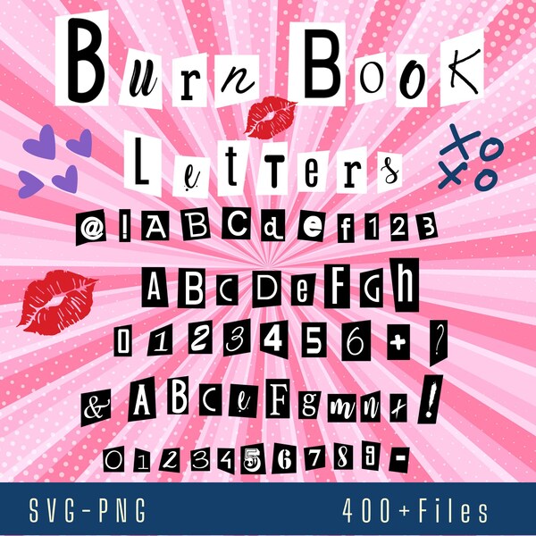 Burn Book Alphabet SVG DXF, Burn Book Letters svg, Mean Girls Inspired Font Cliparts PNG
