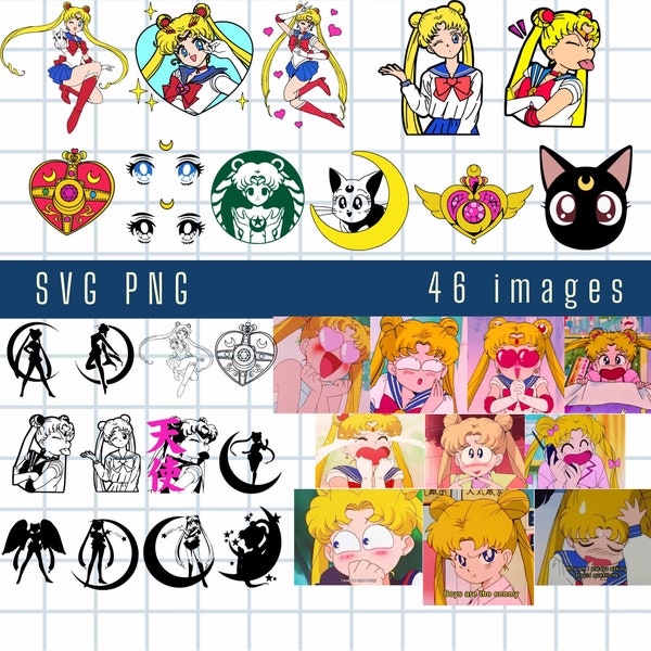Sailor Moon Bundle Svg, Sailor Moon Usagi Tsukino Funny Faces, Sailor Moon Shirt Design, Luna Cat SVG Sailor Moon Wallpaper