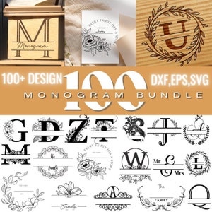 100 Alphabet Monogram Bundle SVG DXF EPS  Cut Files Floral Monogram Family Name Monogram, Family Name Frame, Wedding Logo Monogram svg