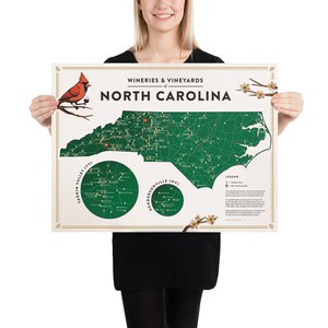 Kaart wijngaarden en wijnmakerijen North Carolina: niet ingelijst
