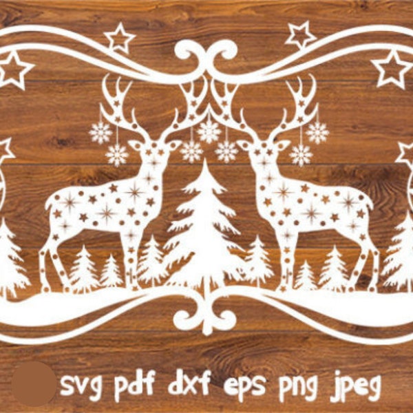 Christmas Frame SVG, Winter Scene SVG, Winter Christmas Scene SVG, Christmas svg Bundle, Deer svg,Magical Christmas Scene