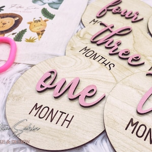 Tarjetas de hitos de 4", accesorio de fotografía de madera para recién nacidos, anuncio de nacimiento, tarjetas de hitos de madera, tarjetas mensuales para bebés y juego de regalo con asa
