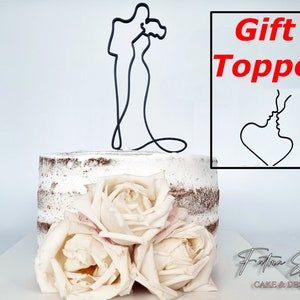 Minimalist Wedding Cake Topper • Kissing Couple Line Drawing Cake Topper • Modern Wedding Cake Topper Bioplastic + Free Gift