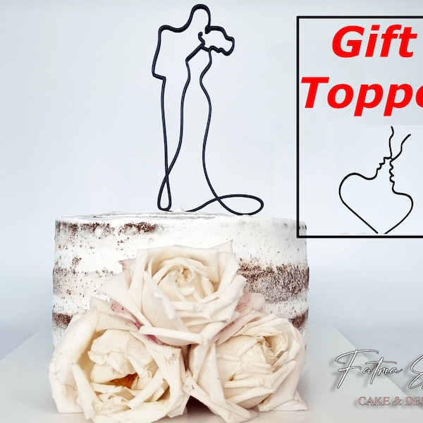 Minimalistische Hochzeitstorte Topper • Küssendes Paar Strichzeichnung Cake Topper • Moderne Hochzeitstorte Topper Bioplastik + Gratis Geschenk