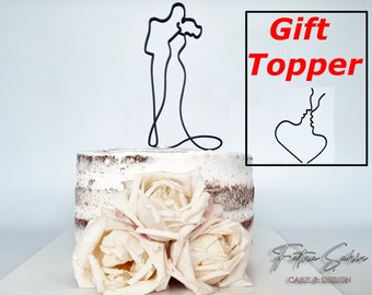 Minimalist Wedding Cake Topper • Kissing Couple Line Drawing Cake Topper • Modern Wedding Cake Topper Bioplastic + Free Gift