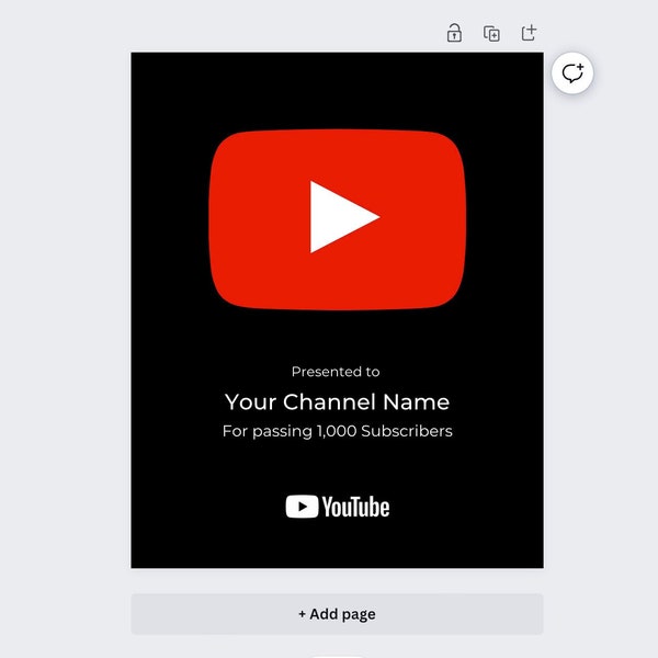 YouTube Play Button - Black (Canva Template) Digital Download