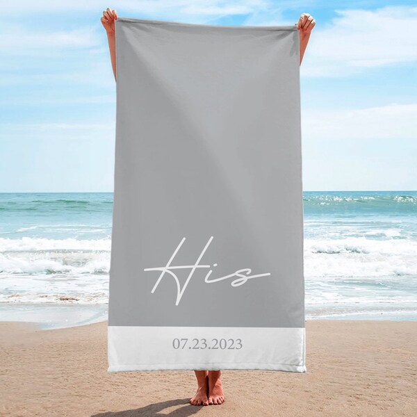 Personalized Mr & Mrs Beach Towel - Custom Couple Honeymoon Wedding Gift Towel
