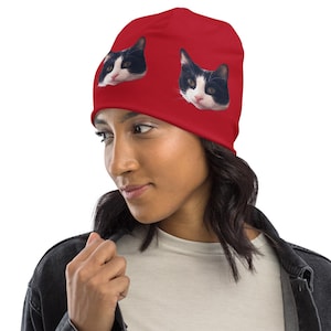 Gorro con cara de gatito de color rojo, gorro de gatito, regalo para mamá gata, gorro navideño para gatito, esmoquin para amantes de los gatos, regalo de moda para gatos