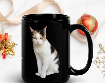 Calico Cat Coffee Mug, 15 ounce, Living Portrait Real Photo Gift for Cat Lovers Boss