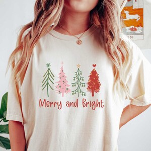 Merry and Bright Christmas Trees Shirt - Women&#39;s Holiday Tee