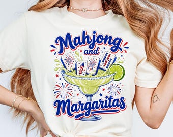 Patriotic Mahjong and Margaritas Shirt Fourth of July Fireworks Graphic Tee Apparel Comfort Colors