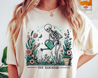 Skeleton Gardener Shirt - Botanical Skeleton Tee - Goth Gardening Gift