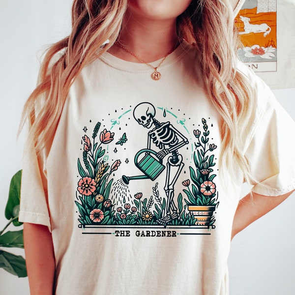 Skeleton Gardener Shirt - Botanical Skeleton Tee - Goth Gardening Gift