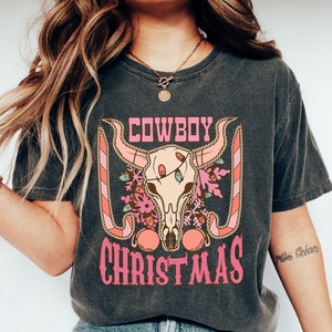 Comfort Colors Western Christmas T-shirt | Cowgirl Christmas Shirt | Country Holiday T shirt | Cow Skull Cowboy Shirt